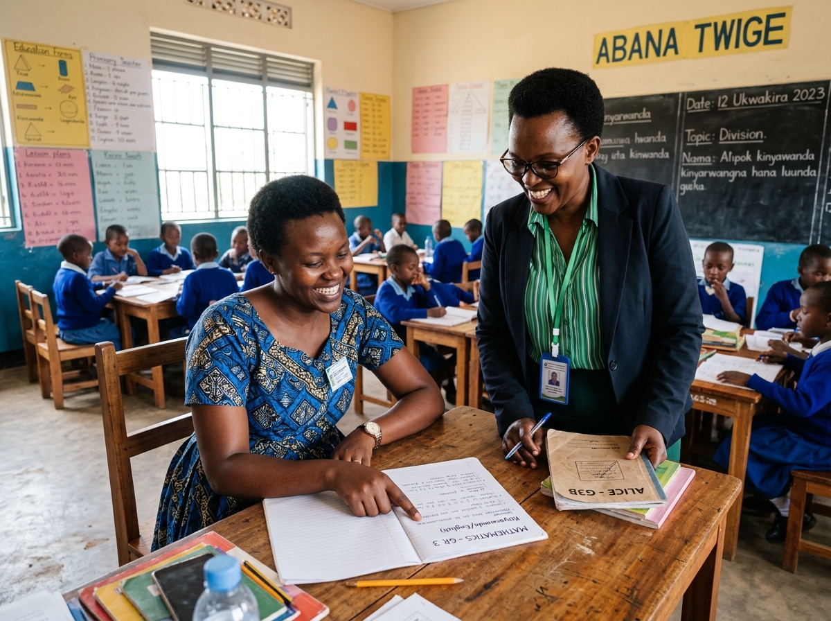 A coach and teacher reviewing a lesson